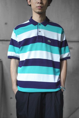 "LACOSTE" Border Pattern Short Sleeve Polo Shirt Made in France