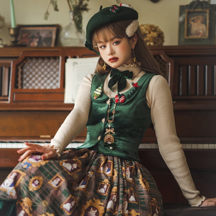 ゴスロリ通販 With U 森ガール ベスト バック編み上げ ベルベット