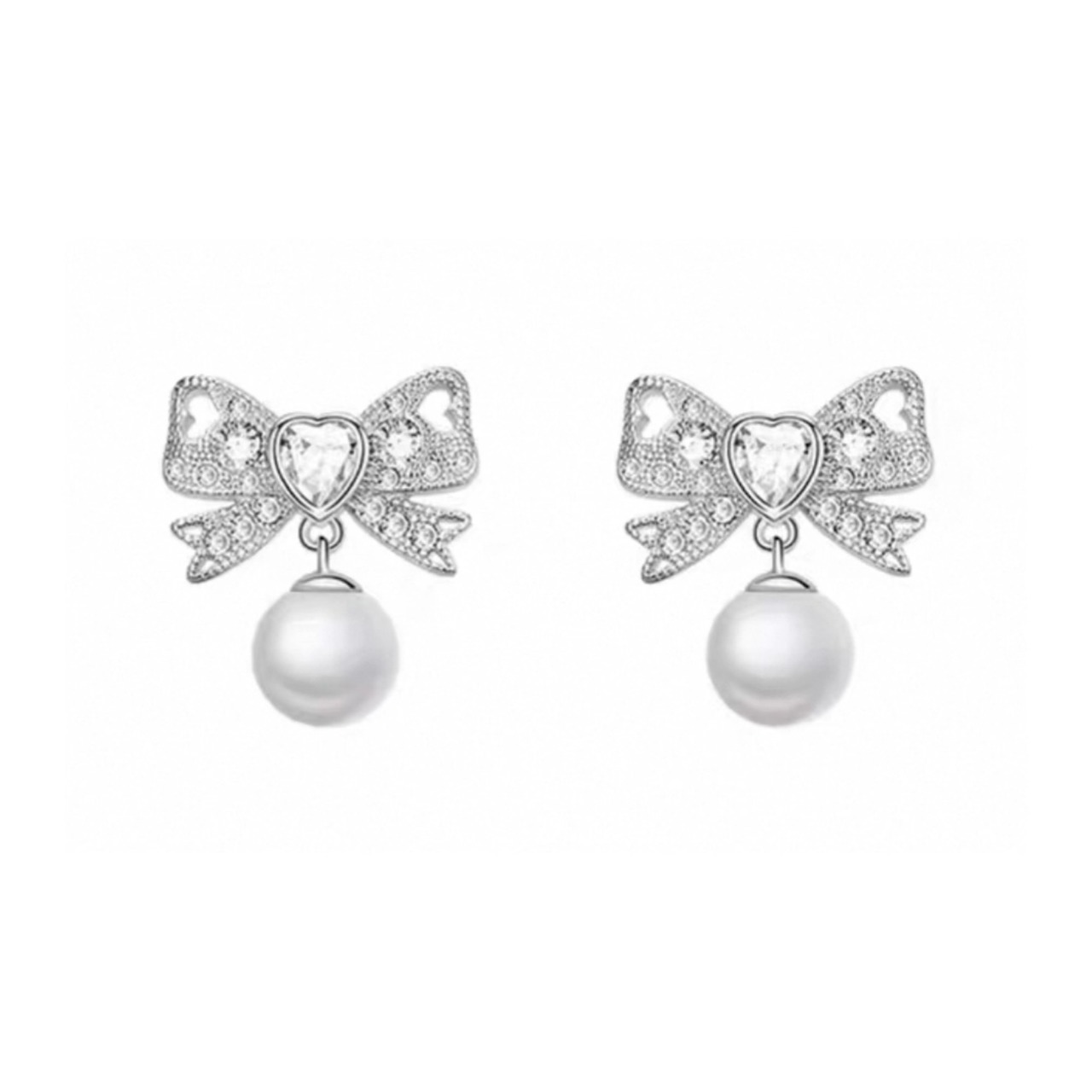 おしゃれ 結び目 リボン 真珠 シルバー ピアス - 1