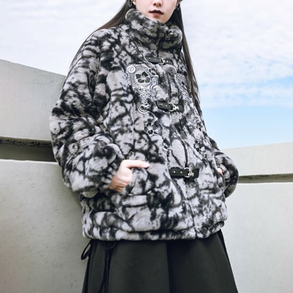 斑花弁刺繍バックルストラップジップアップボアジャケット(ruf_02581)