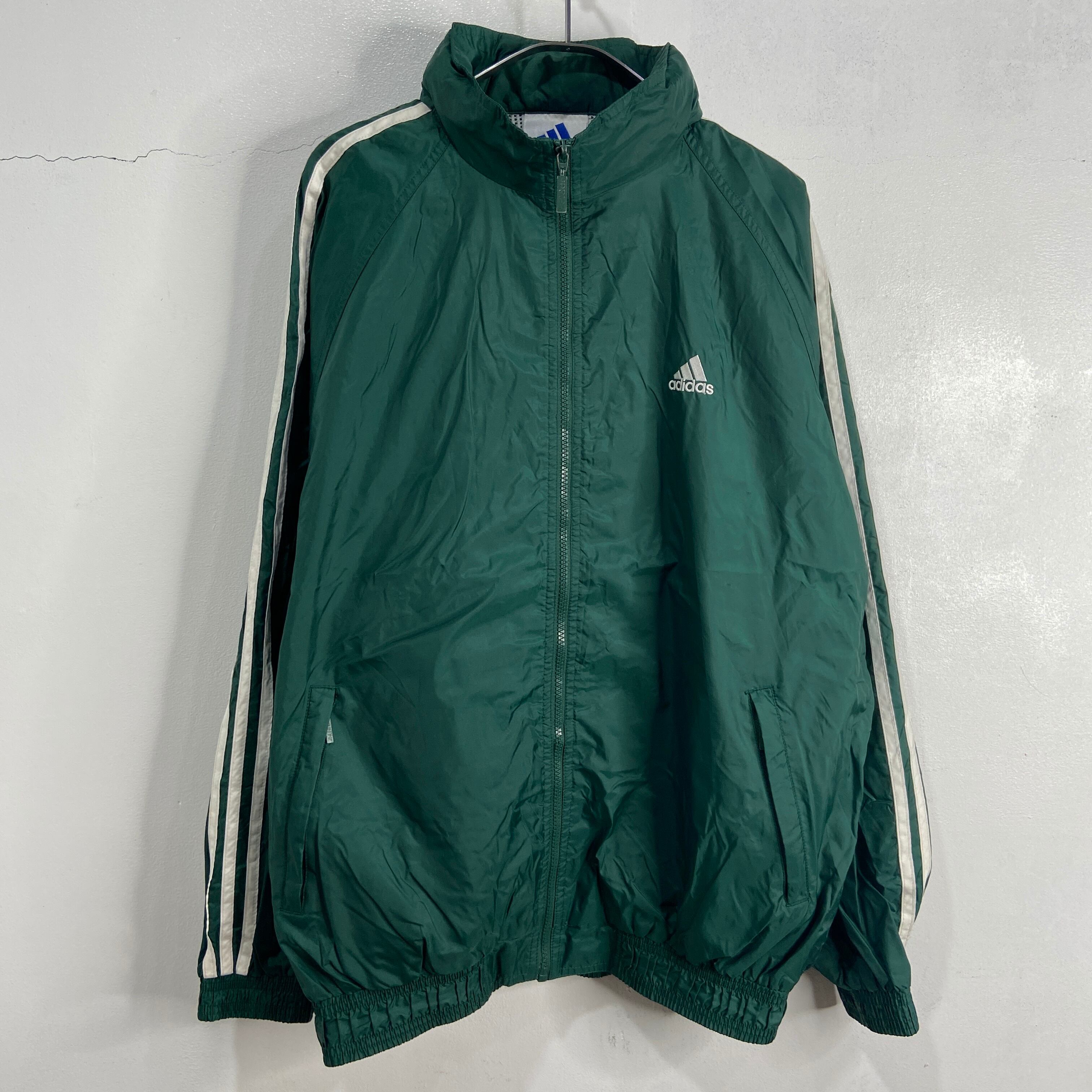 送料無料』90s adidas ナイロンジャケット パフォーマンスロゴ 緑 三本  