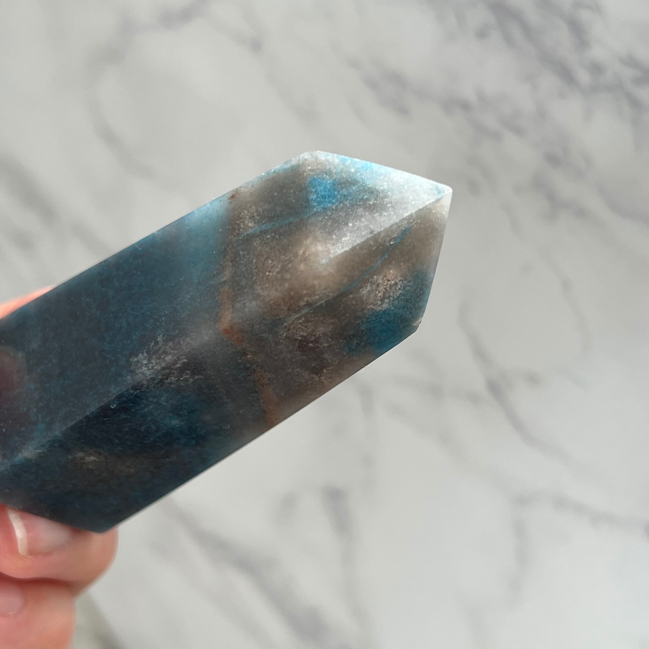 希少*トロレアイトポイント2*スコルザライト(鉄天藍石)インクォーツ*天然石インテリア*天然石タワー*置き物