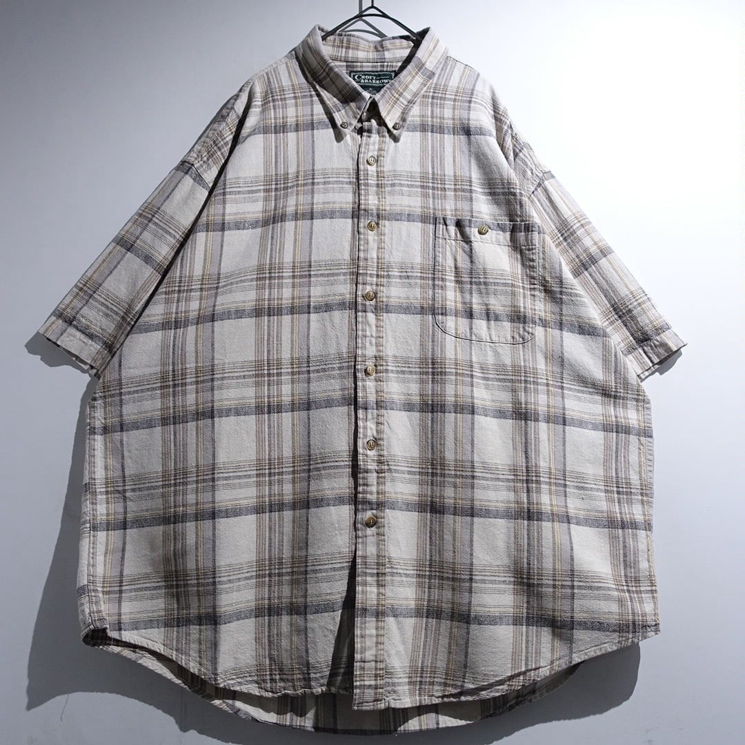 "Croft & Barrow" Beige Linen & Cotton Plaid Short Sleeve Shirt