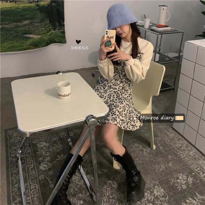 ツーピースフローラルドレス スタンダードスカート ウェスト薄手ロング レトロ 花柄 モンロー68724463203