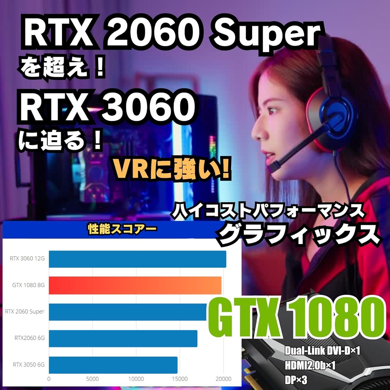 整備済み品】 WaffleMK ゲームPC タワー型 Core i7 第8世代 メモリ16GB