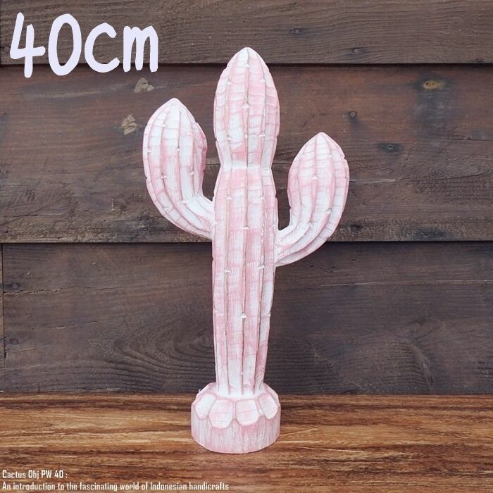 オブジェ サボテン 40cm カクタス Cactus PW 木彫りの植物 ウェルカム