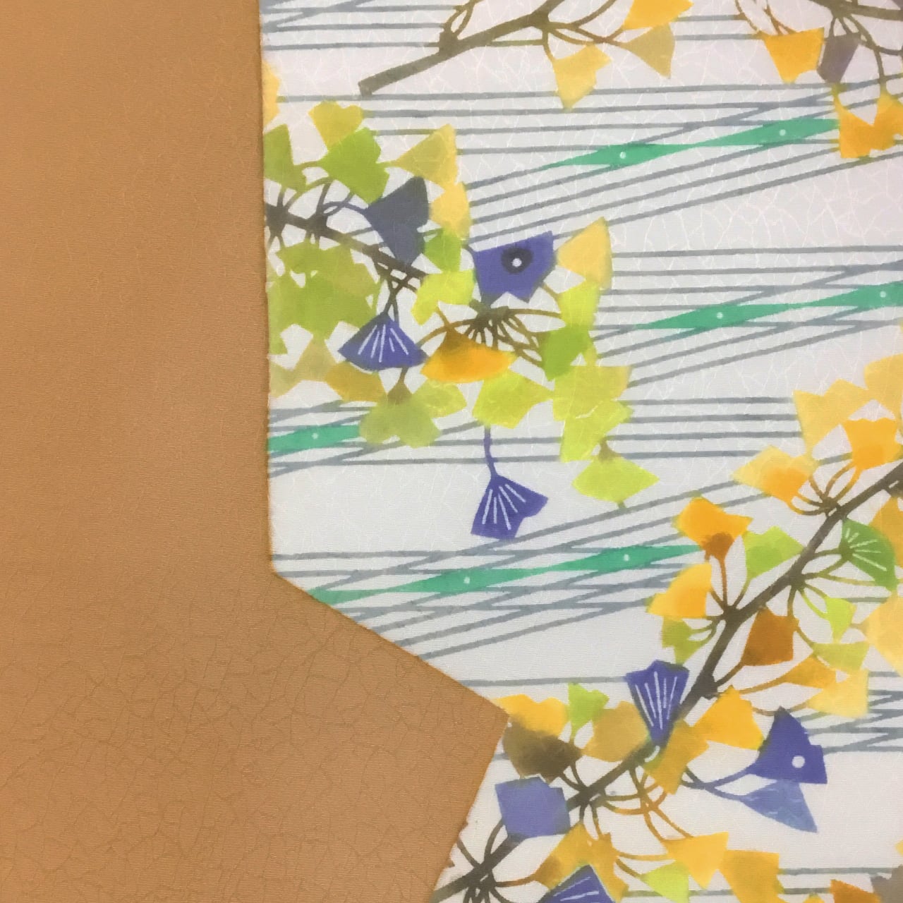 日本工芸会正会員 遠藤あけみ イチョウの模様 型絵染開名古屋帯【中古