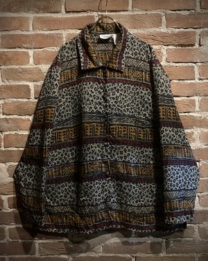 【Caka act3】Leopard Swiching Design Vintage Loose Sheer Shirt
