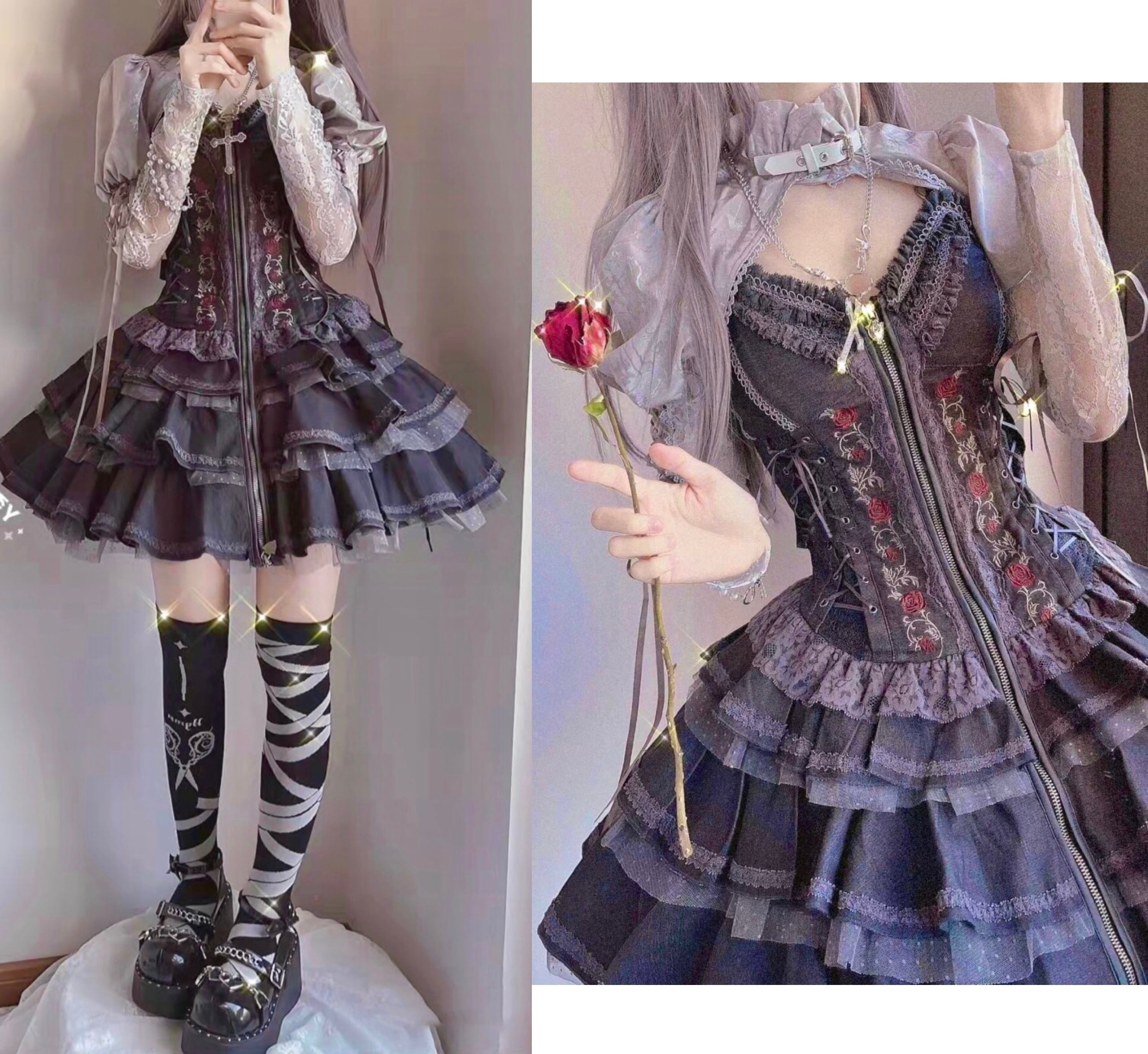 ロリータ フリル バックレースアップ キャミワンピース 4color ロリータ フリル バックレースアップ キャミワンピース 4color