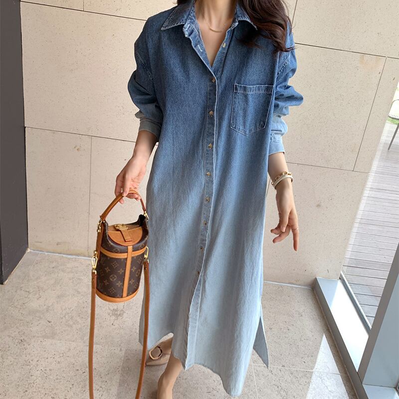 シャツワンピース ワンピース デニムワンピース ロング丈ワンピース レディース 着回し