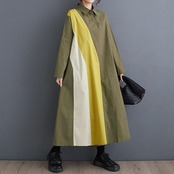 カラーブロック 切替 シャツワンピース  00055