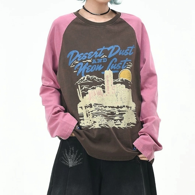 デザートグラフィックフェードウォッシュラグランTシャツ 2col R02572
