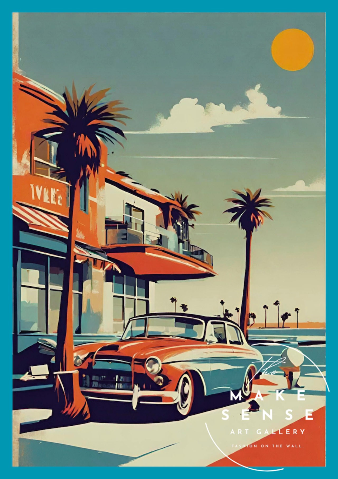 West Side｜パームツリー×クラシックカーのアメリカンヴィンテージアート｜西海岸ストリート感が映えるカリフォルニア抽象ポスターA2ポスター