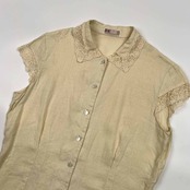 麻100% DAKS ダックス レース フレンチ袖 リネン シャツ サイズ 11R /生成りベージュ系/レディース