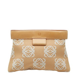ロエベ アナグラム クラッチバッグ ベージュ キャンバス レザー レディース LOEWE 【中古】