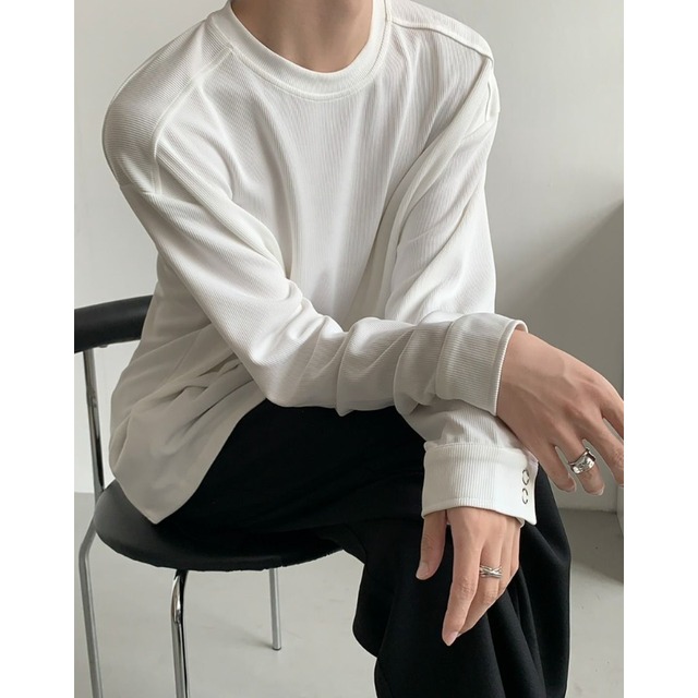 rib-knit drop shoulder long sleeve t-shirt mr0459