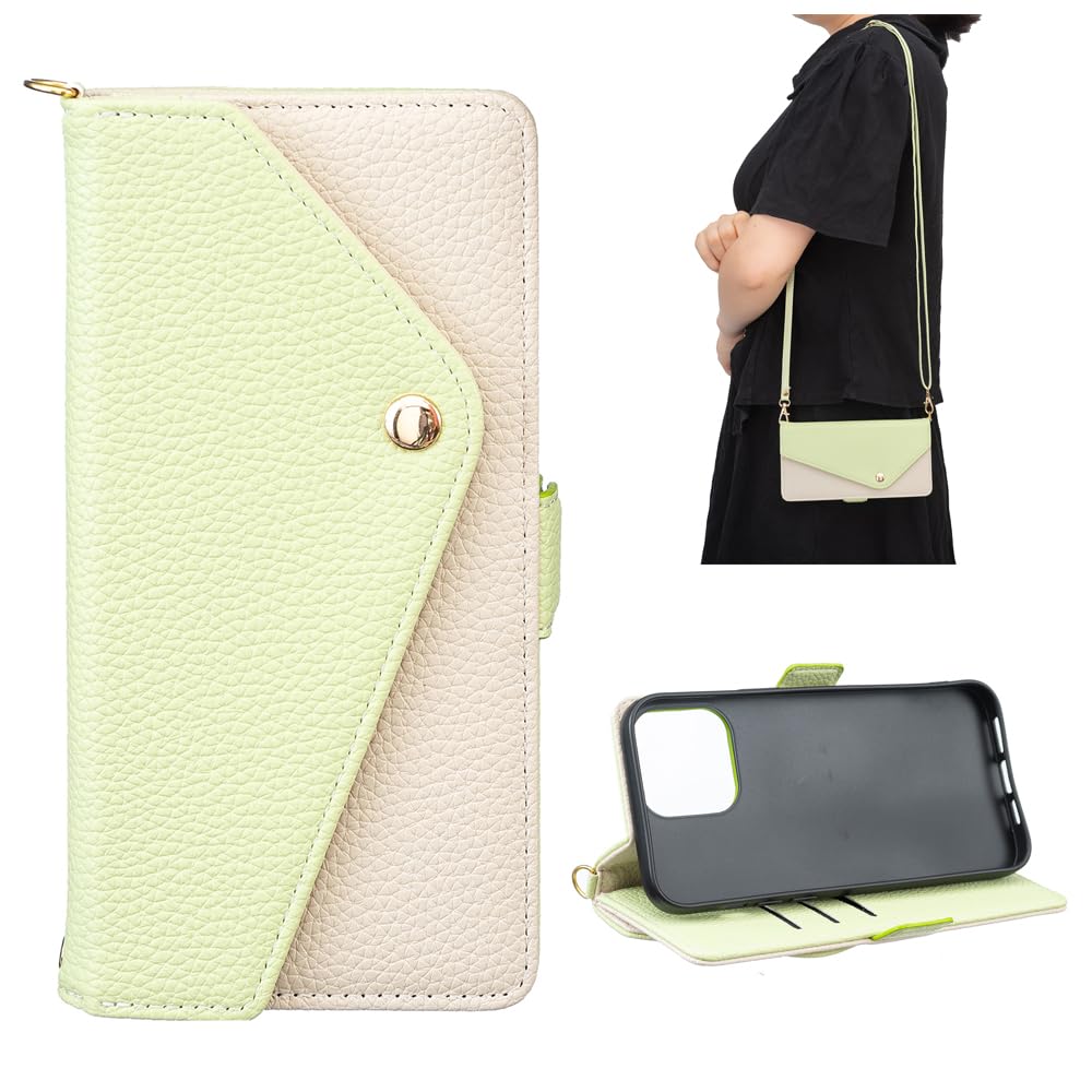 case For Xperia 5 IV SO-54C/SOG09/A204SO カバー エクスペリア 5 IVケース 手帳型 おしゃれ かわいい ショルダー 斜めがけ 【BOBOTO1】 ストラップ ブック型 カード収納 スタンド機能付き マグネット開閉式 財布型 小銭収納 全面保護 耐衝撃 (B3-緑, Xperia 5 IV SOG09/SO-54C/A204SO)