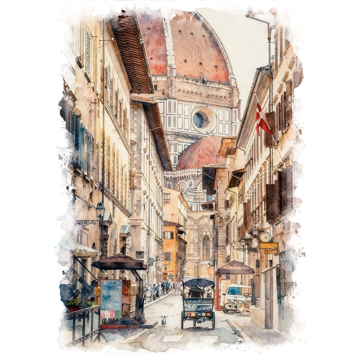 絵画 風景画(街並み) イタリア フィレンツェ インテリアアート額付き 水彩画・油絵調 WAT0519