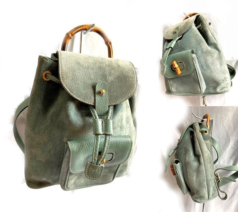 美品 レア GUCCI グッチ ヴィンテージ ミントグリーン 牛革 レザー