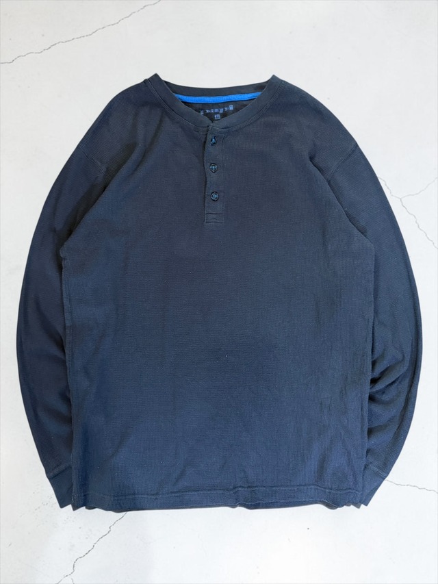 Waffle Knit Henley Neck Long Sleeve Thermal Shirt L
