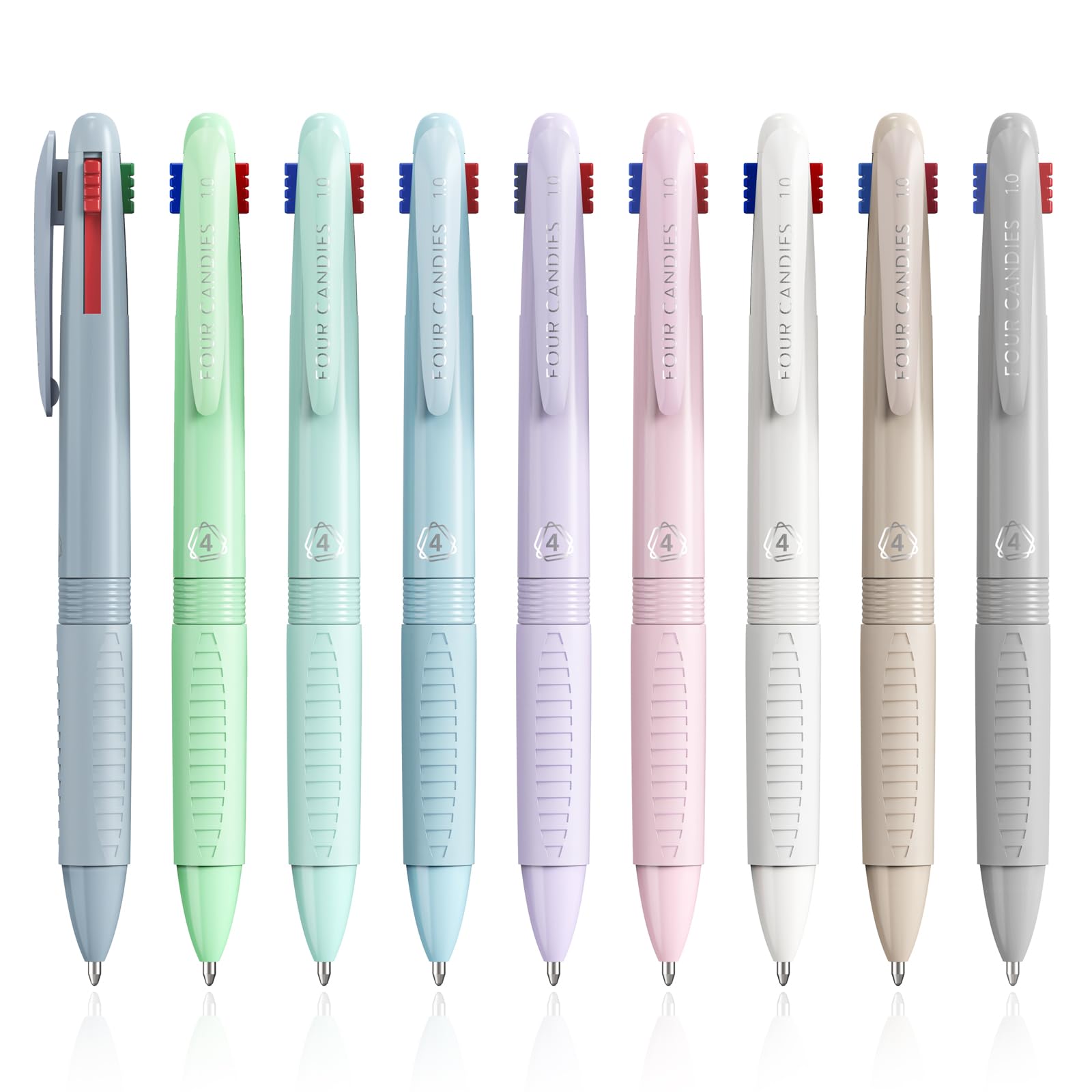 【在庫処分】Four Candies 4色ボールペン 9本セット 1.0mm マルチカラーボールペン 太字 速乾インク ナースペン なめらかな書き心地 握りやすいグリップ マカロンカラー オフィス・学校用品 学生向けギフト