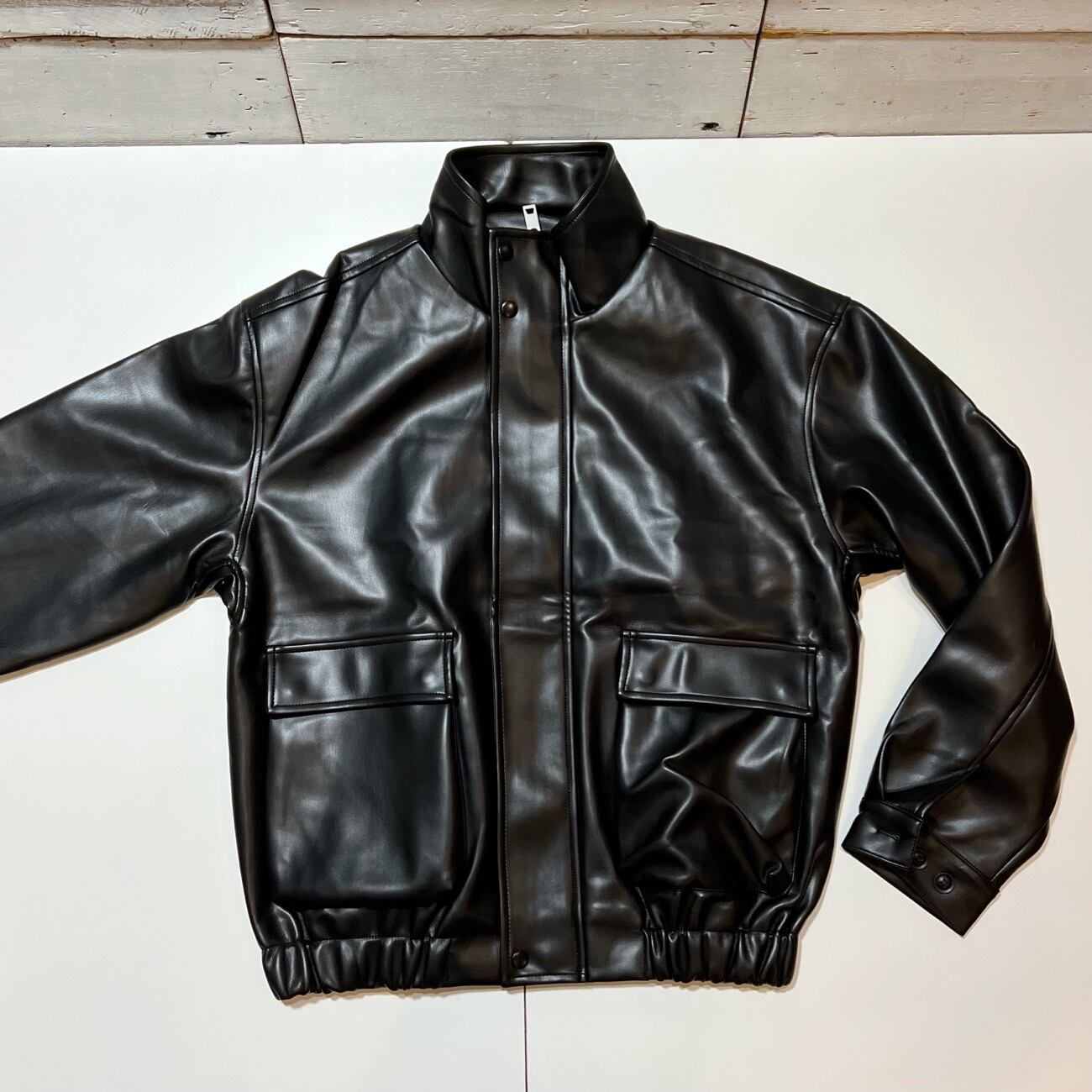 【222123-2】Stand collar PU leather blouson jacket / スタンドカラーPUレザー ブルゾン ジャケット
