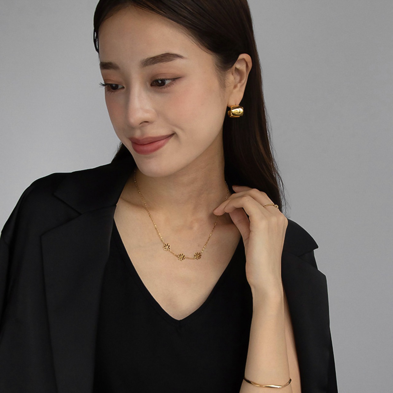 【ネコポス便】ネックレス 金属アレルギー対応 メタルフラワーネックレス ステンレス 金アレ対応 レディース シンプル おしゃれ 大人 かわいい 上品 キレイめ ゴールド 2375