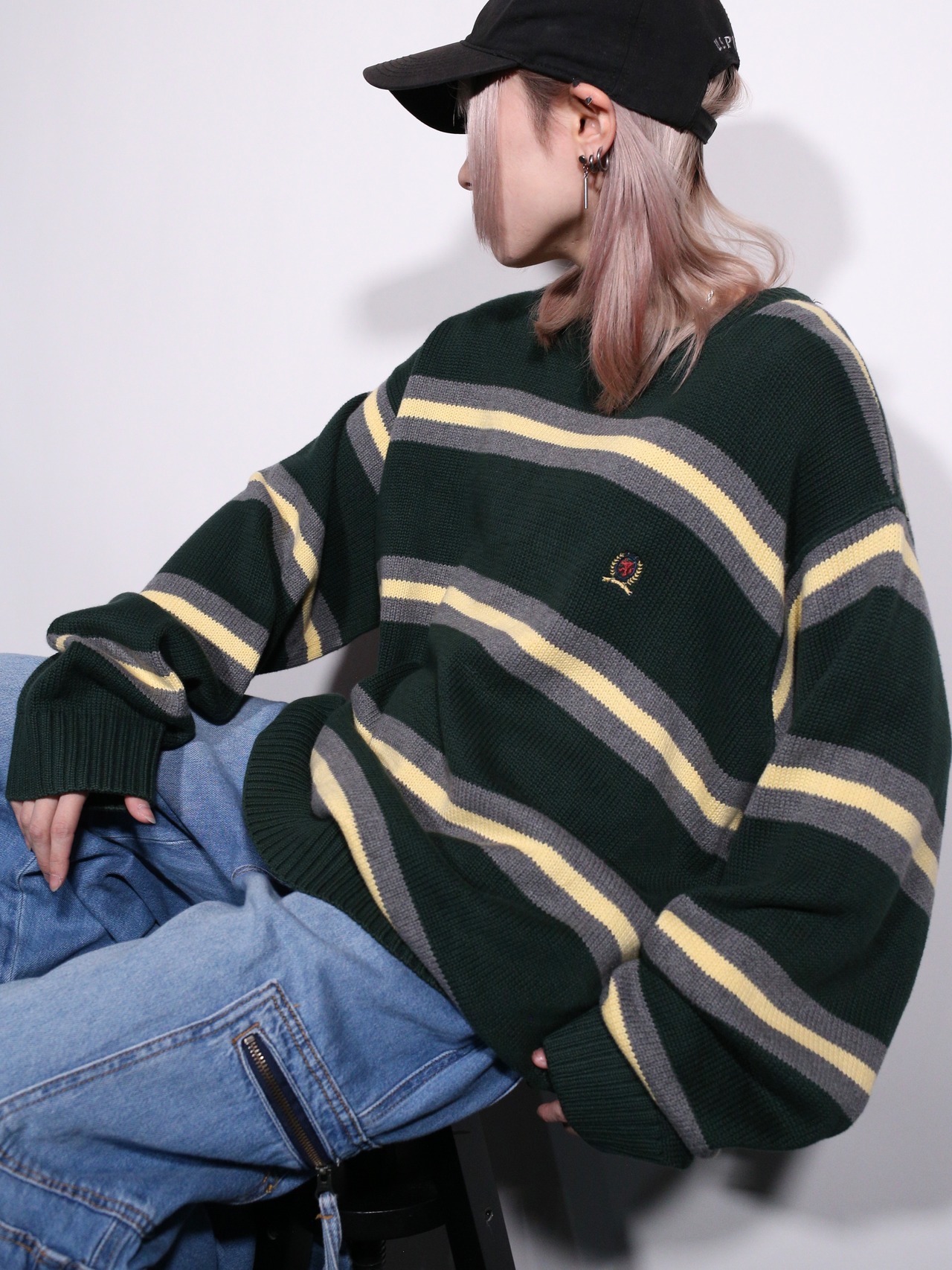 "TOMMY HILFIGER" good coloring border cotton knit - 4