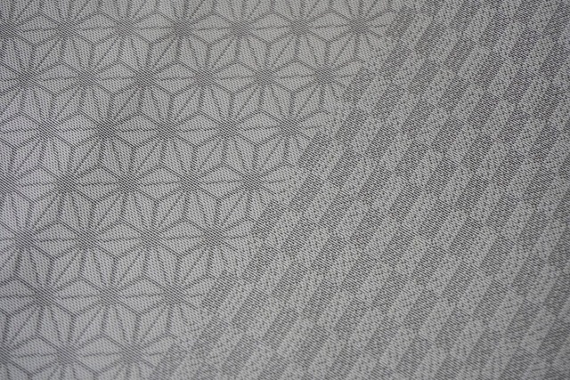 【単衣】白×灰色　麻の葉文に格子のお召