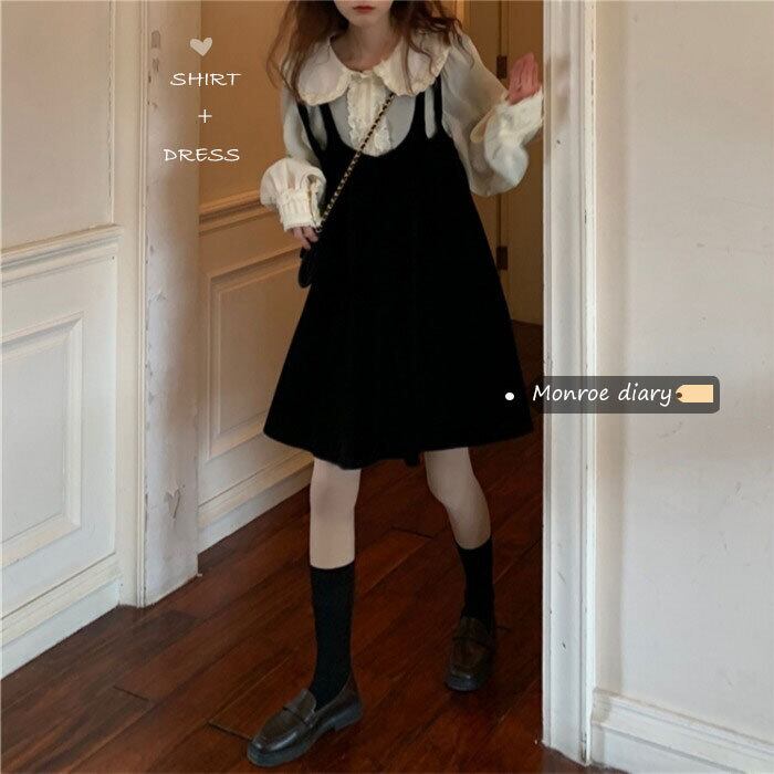 スタンダードドレス ブラックスプリングスカート 薄手Aライン レトロ 春物 モンロー23533465516