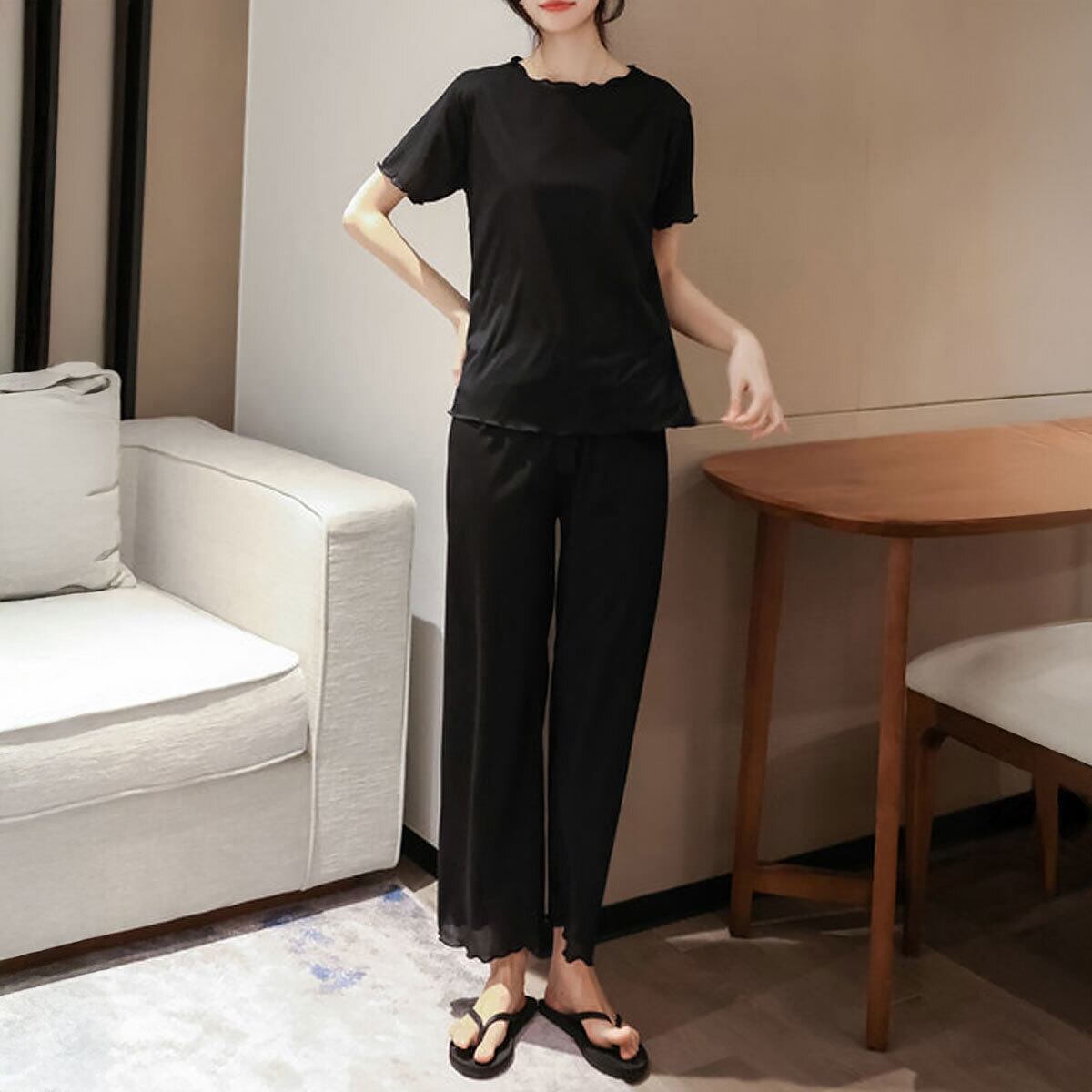 パジャマ セットアップ レディース 春夏 韓国 ルームウェア 接触冷感 リラックス 涼しい ゆったり きれいめ 部屋着 大人 かわいい メロウフリル 通気性 薄手 冷感 大人可愛い 大人女子