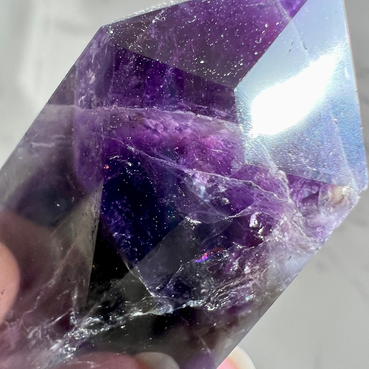 特徴のある模様をもつドリームアメジスト2＊シェブロンアメジスト＊DT＊紫水晶＊ダブルポイント＊天然石インテリア＊置き物
