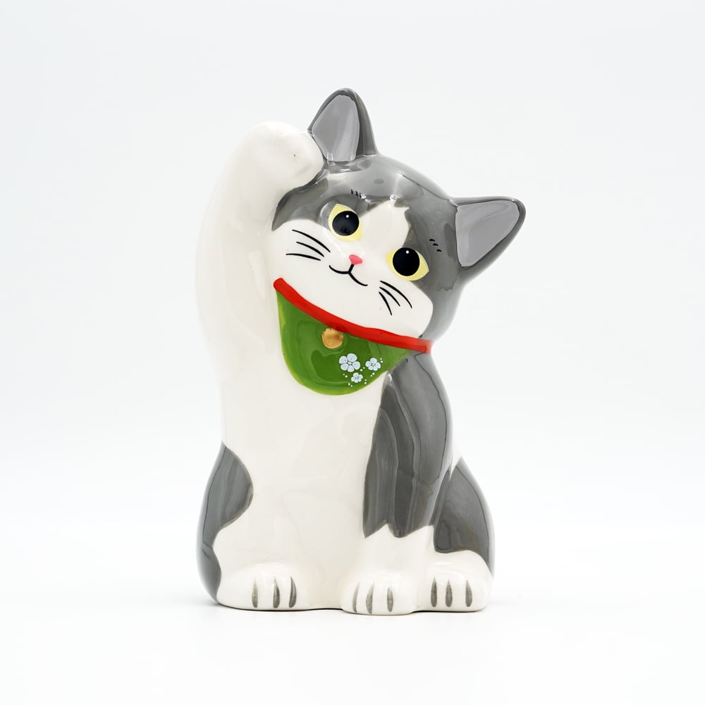 猫オブジェ(招き猫首傾げ)ハチワレ