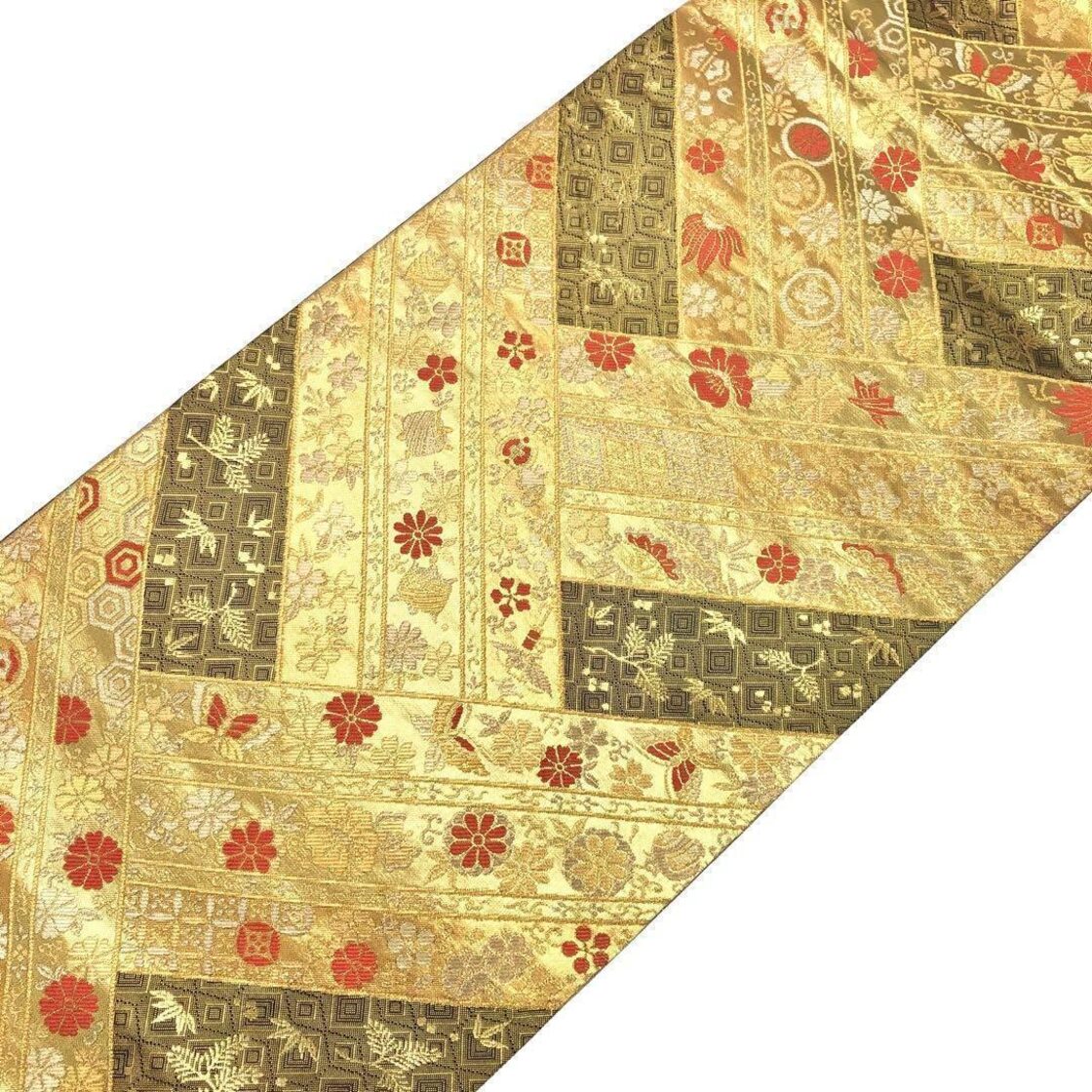 袋帯 慶長宝尽文 純金箔全通 花草模様 宝尽くし 金色 O-3585 | Pay ID 