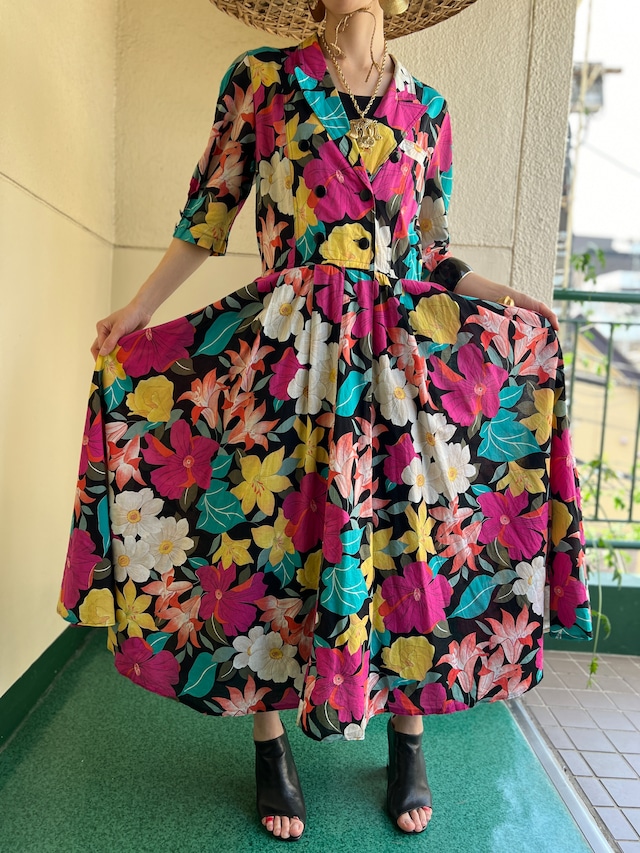 Vintage Germany floral cotton dress ( ヴィンテージ ドイツ 花柄 コットン ワンピース)