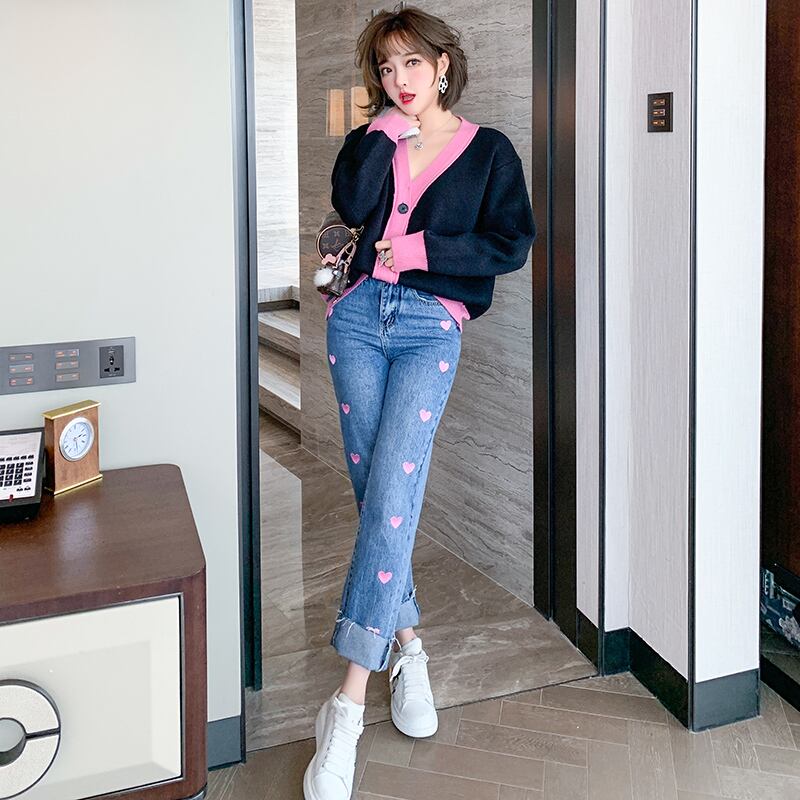 薄手ジーンズ スプリング レッド 刺繍 大人ガーリー スウィート キュート カジュアル 春物 MIUCO74430862921