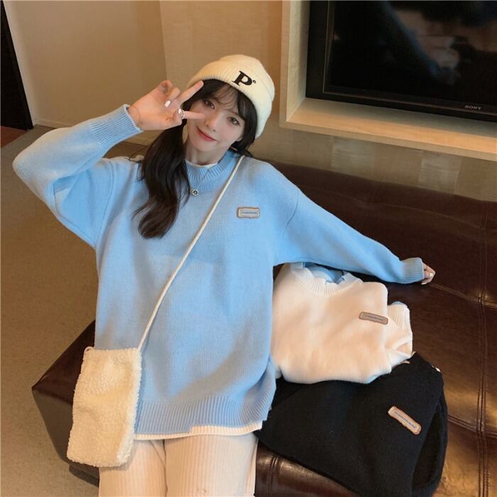 セーター オータムウィンタースタンダードルーズトップス ロング レトロ 秋物 冬物 1号婦人66539608548