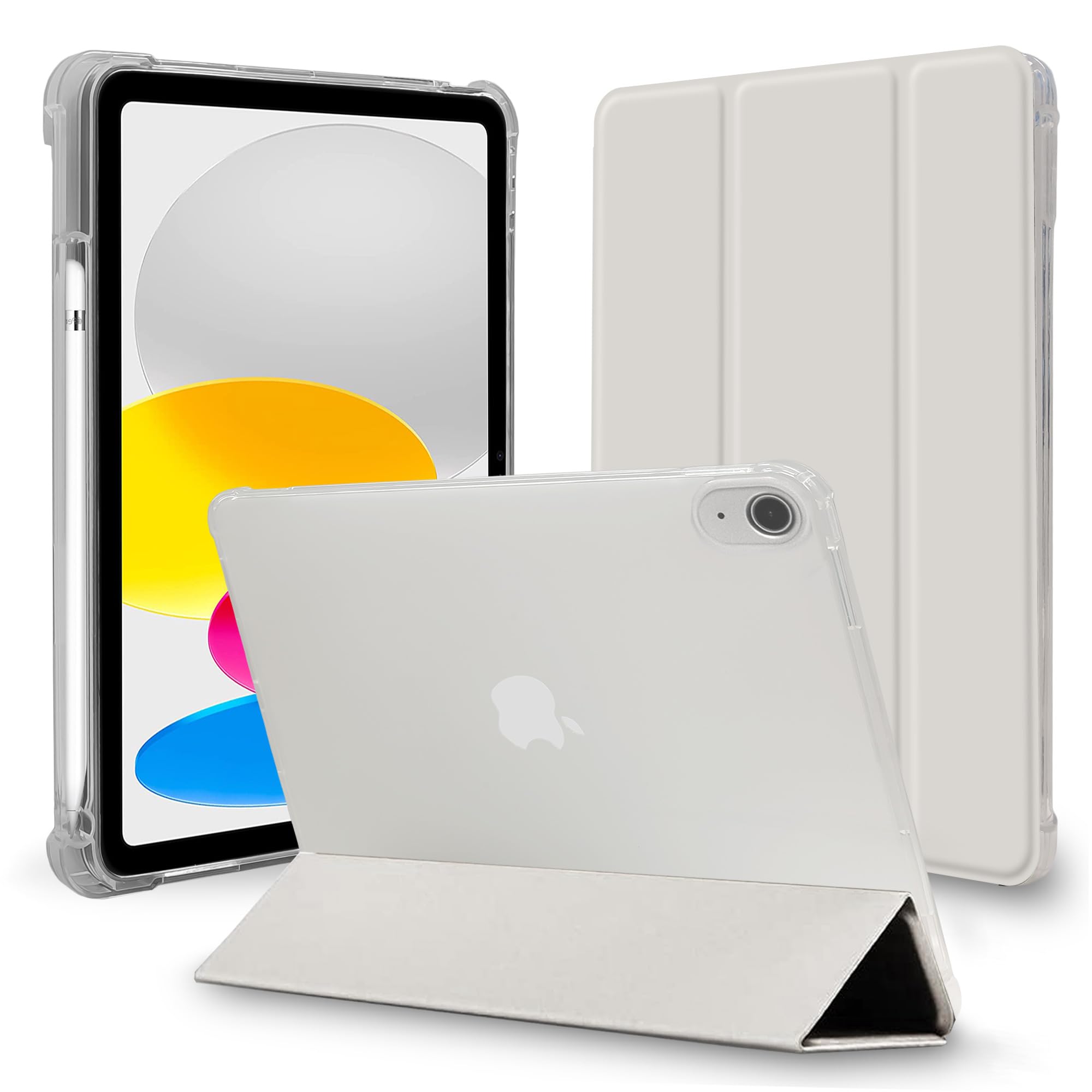MS factory iPad 11世代 10世代 ケース アイパッド 第11世代 A16 (2025) 第10世代 用 11インチ 10.9インチ カバー ペンシル収納 衝撃吸収 半透明 ソフトTPU スタンド オートスリープ ライト グレー IPD-10-S-CLH-LGY