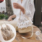 【さりげないお洒落に★小物で季節感プラス】レースショルダーかごバッグ 斜めがけ 巾着 2wayトートバッグ