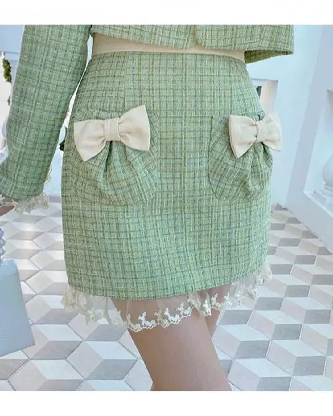 フリルリボングリーンツイードセットアップ 25WP03066 | Deelia