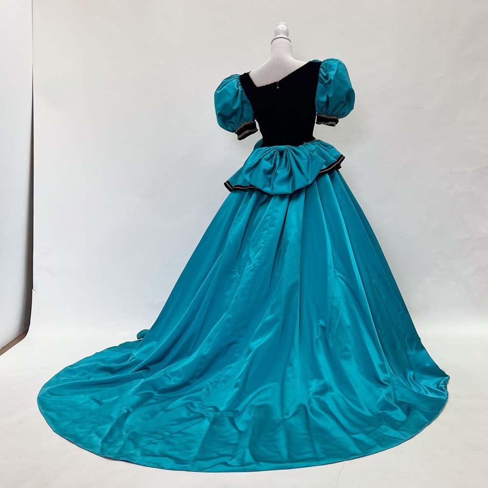 中古カラードレス カラードレス 中古 黒×青緑 9号 プリンセスライン パフスリーヴ 結婚式