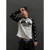 VINTAGE ストリート スタースリーブ ワッフルロングTシャツ T2245