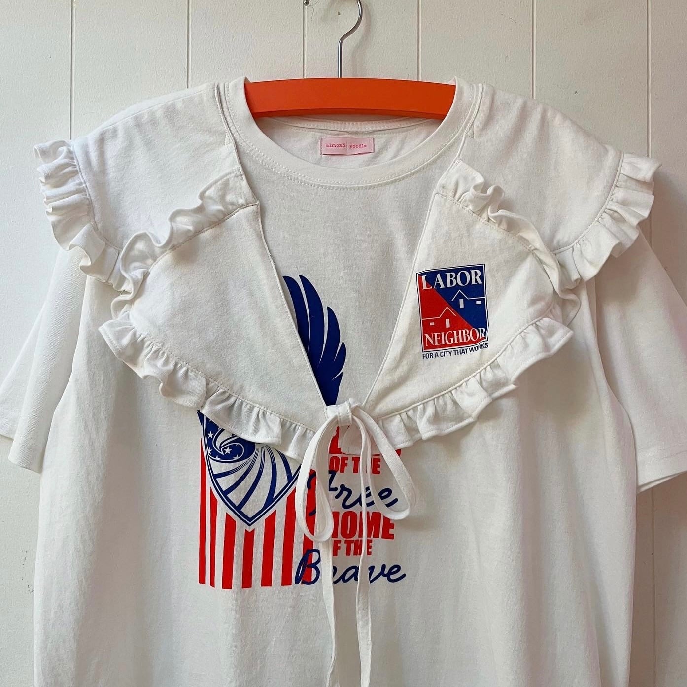 remake : frill open collar white big T-shirt / 01