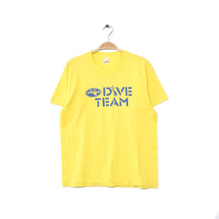 80S USA製 スクリーンスターズ DIVE DACOR プリント 半袖 Tシャツ メンズL シングルステッチ ヴィンテージ 古着 黄色 @BB0609