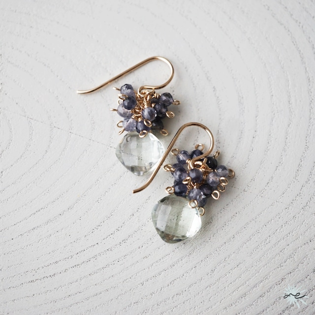 Green Amethyst × Iolite Earrings/K14 gf