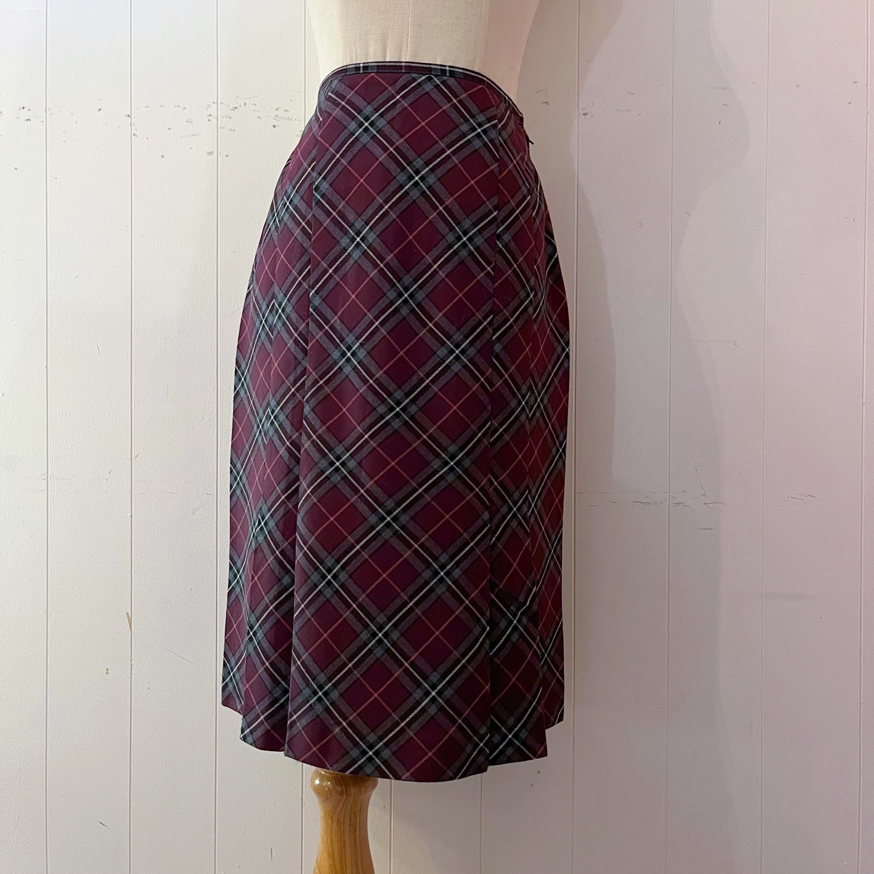 purple gray check tuck skirt