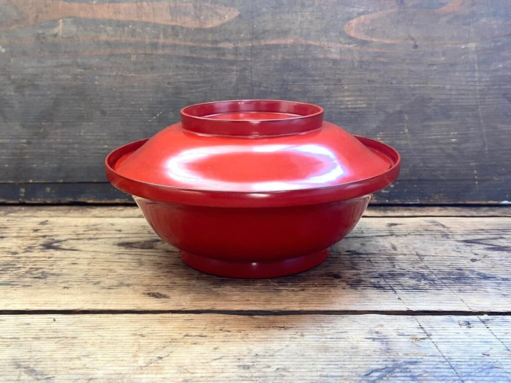 能登に伝わる古民藝 輪島塗 朱漆 平椀 5客 /時代 朱塗 漆器椀