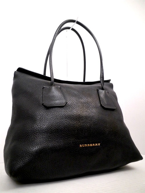 18万★BURBERRY バーバリー A4対応 ビジネス可 フラップデザイン レザー トート ハンド バッグ 黒★ 落ち着いた雰囲気で使いやすい定番♪