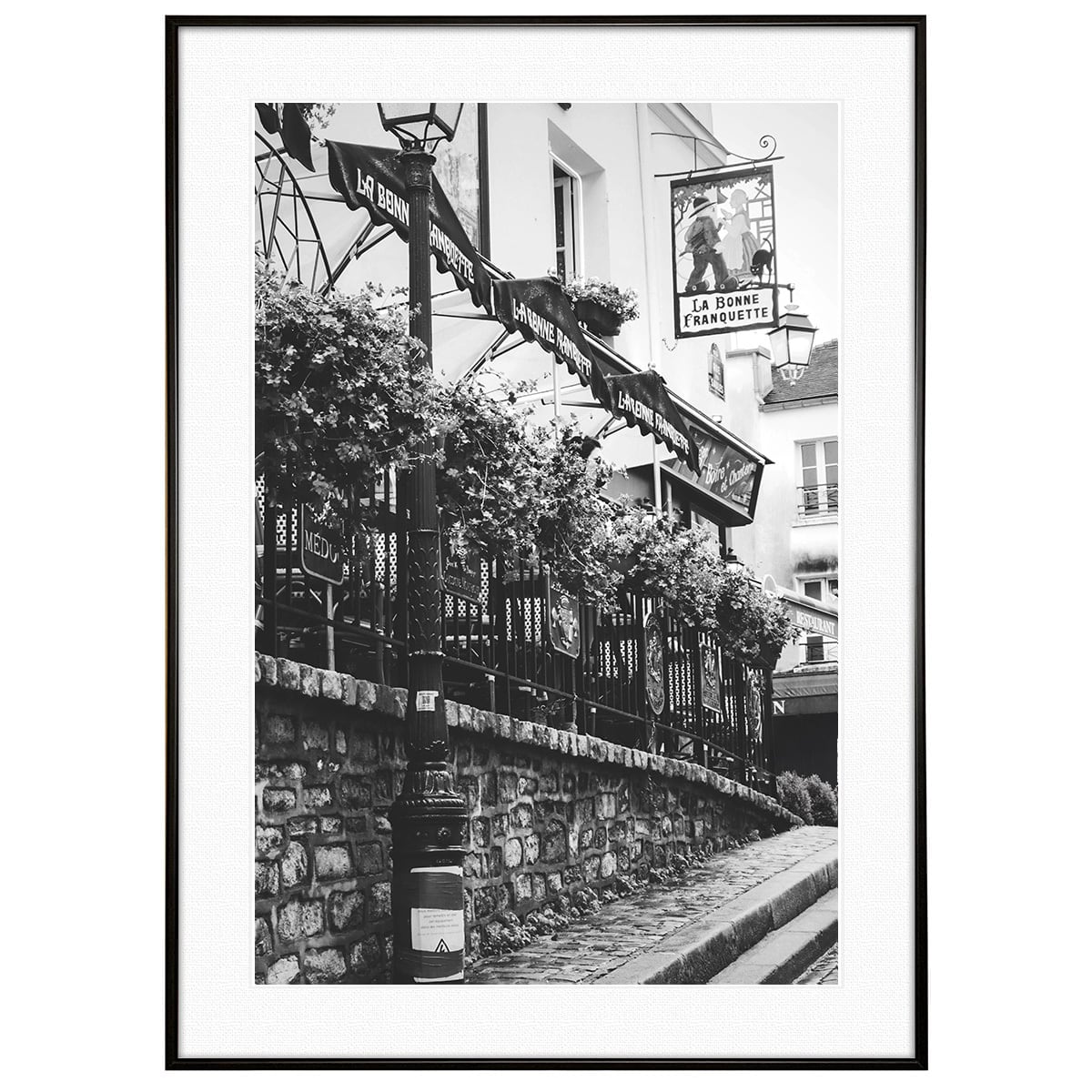 フランス写真 パリ モンマルトル ア・ラ・ボンヌ・フランケットの軒先 インテリア モノクロアートポスター額装 AS3208