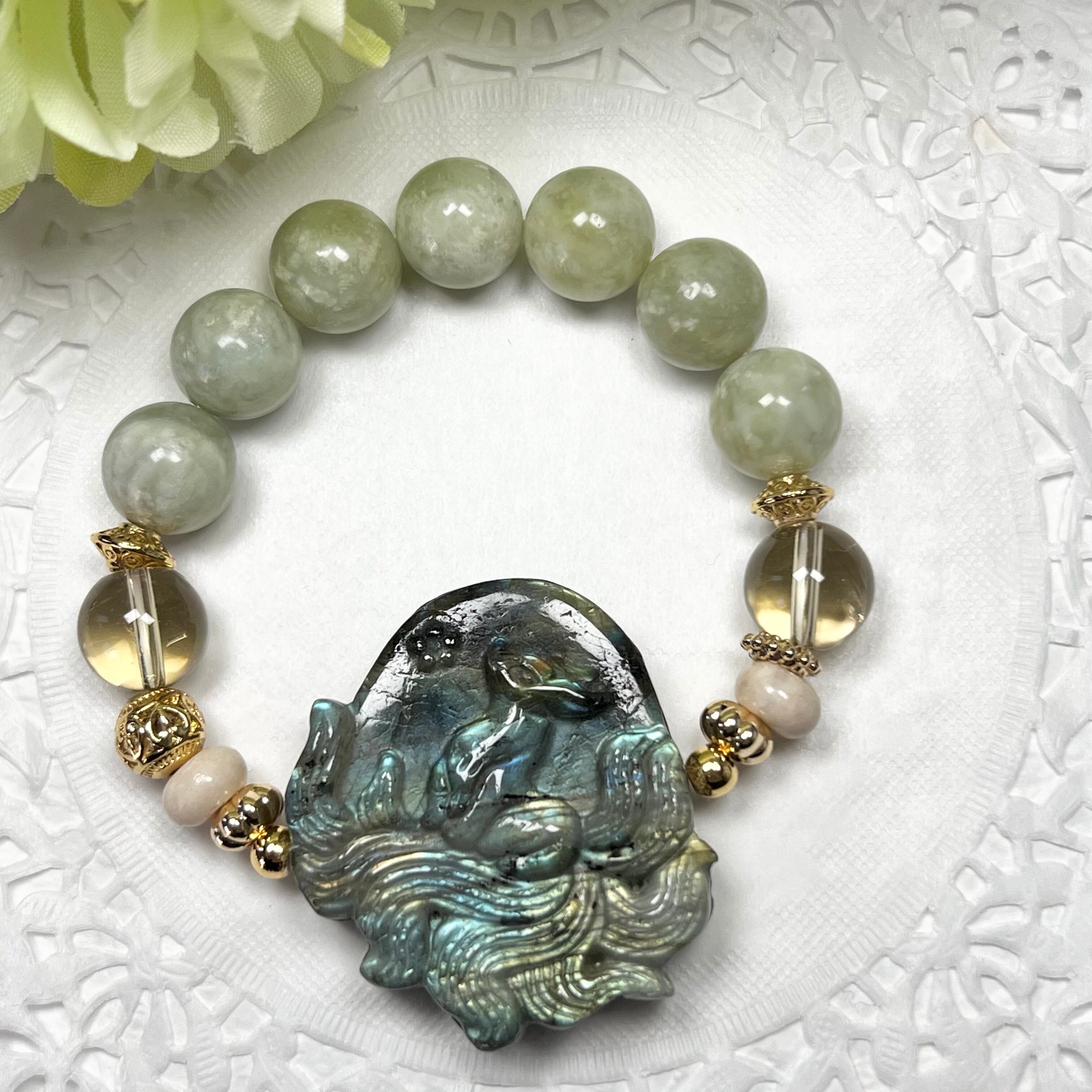 【高品質 ミックスシラー ラブラドライト ブレスレット】❤︎送料無料❤︎天然石 パワーストーン